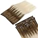 Produktbild LaaVoo 16"/40cm Haarverlangerung Echthaar Clips 5PCS/70GR Brazilian Hair Clip in Extension Light Brown Balayage Ombre Blonde