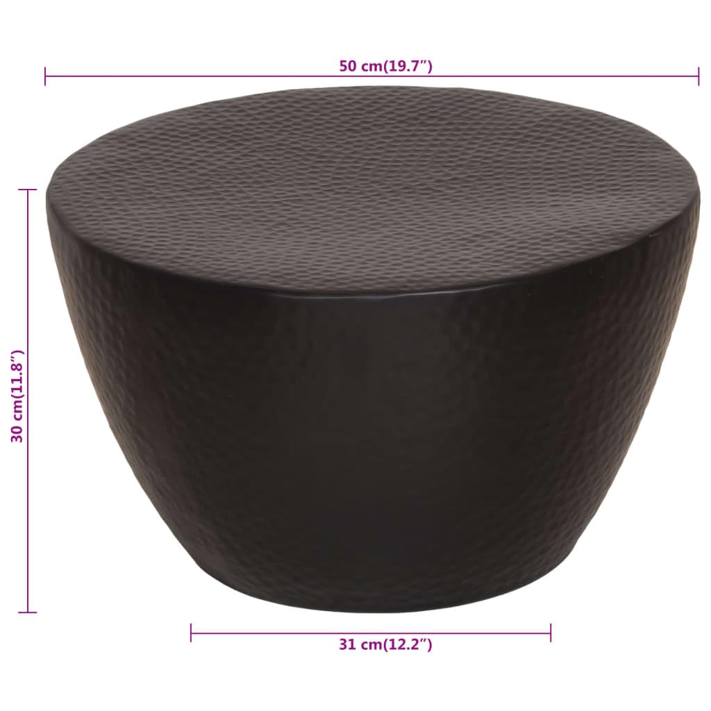 Homgoday Tavolino da caffè in alluminio martellato, Ø 50 x 30 cm, nero, tavolino da tè per soggiorno, sala d'accoglienza degli ospiti, camera da letto e mobili da ufficio
