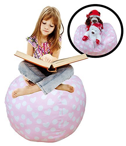 Stuffed Animal Storage Bean Bag Chair - Premium Seat - Easy Solution for Extra Toys/Blankets/Covers/Towels/Clothes (Medium, Pink)