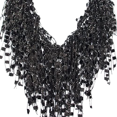 Black Scarf Necklace for Women Lightweight Thin Skinny - Black Lace Scarf for Women Glitter - Fringe Necklace - Sparkly Jewelry Shimmer - Lightweight for Travel - Ideal Gift for Mom(BLK)2