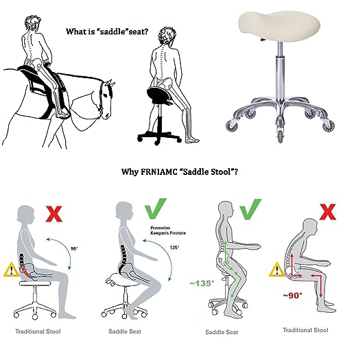 Image of Professional Saddle Stool with Wheels Ergonomic Swivel Rolling Height Adjustable for Clinic Dentist Beauty Salon Tattoo Home Office (Beige)