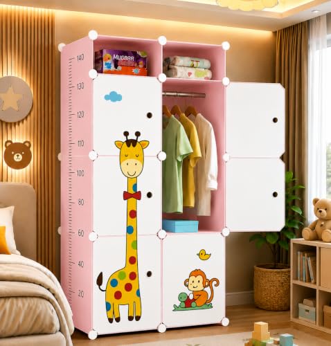 Image of Mevigo Plastic Wardrobe for Kids and Baby-Cupboard for Clothes, Almirah for Clothes, Baby Collapsible Wardrobe, Multi-Purpose Kids Storage Rack for Home Books,Toy,Living Room (Pink-Q5, 6+2- Door)