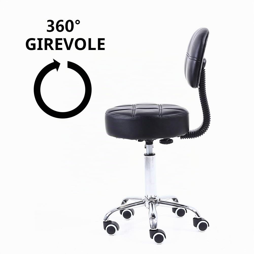 KKTONER Sgabello Rotondo in Pelle PU Girevole poggiapiedi Regolabile Schienale per Sedia da Lavoro Regolabile in Altezza Colore Nero