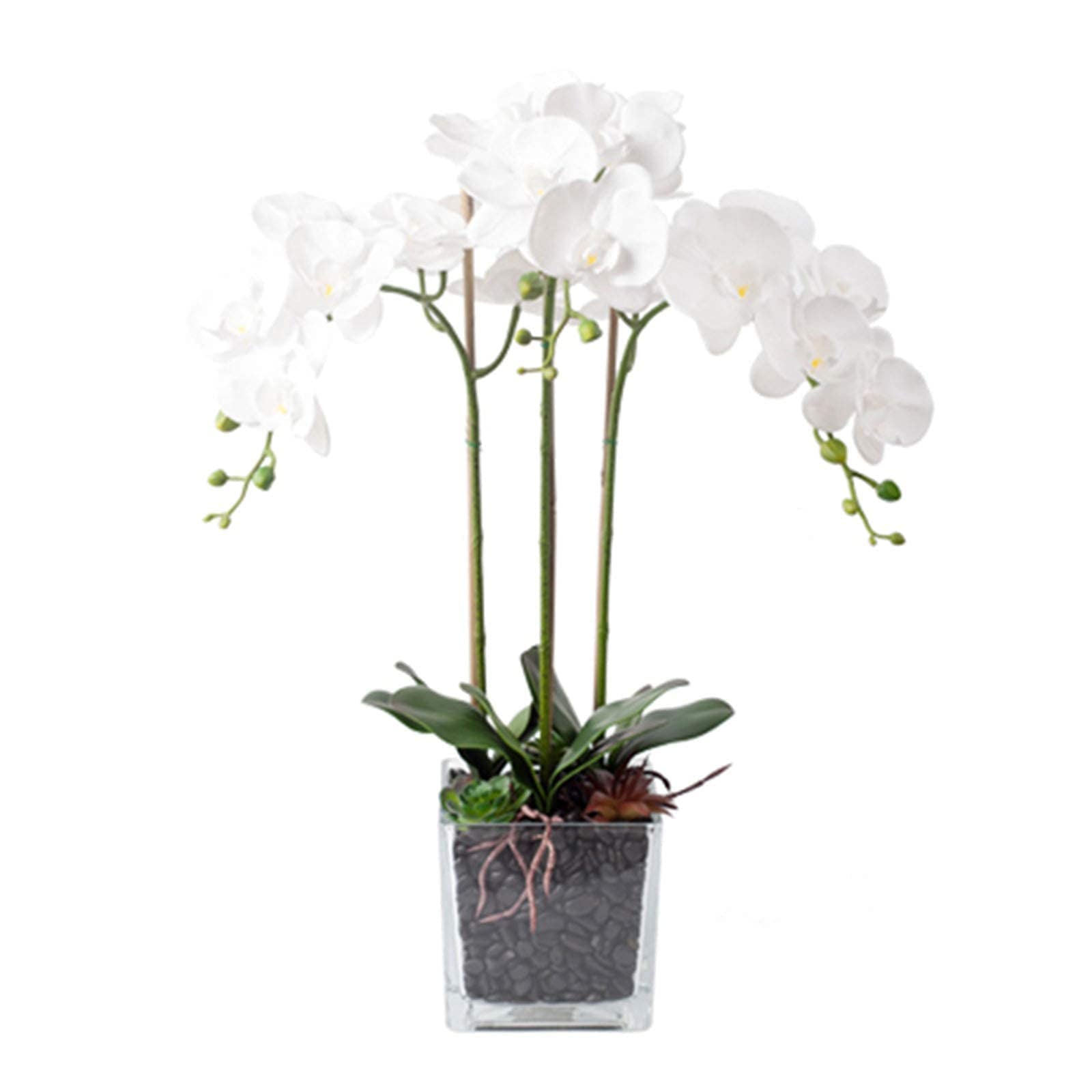 Composizione Floreale di Orchidee Phalaenopsis Artificiali in Vaso, Orchidee finte in Seta, Fiori Artificiali per Interni ed Esterni, Matrimoni, casa, Ufficio,