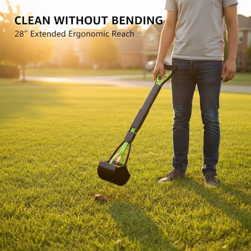 Image of 28 inchpooper scooper,dog pooper scooper,pooper scooper for large dogs,Folding Dog Poop Scooper, No-Bend Cleanup,with Durable Spring & Premium Material, Works on Grass /Dirt /Gravel & More Surfaces (Green)