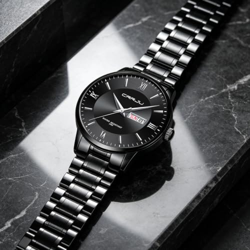 Image of CRRJU Men's Fashion Luxury Stainless Steel Watches for Men Business Auto Date Chronograph Analog Quartz Wristwatches