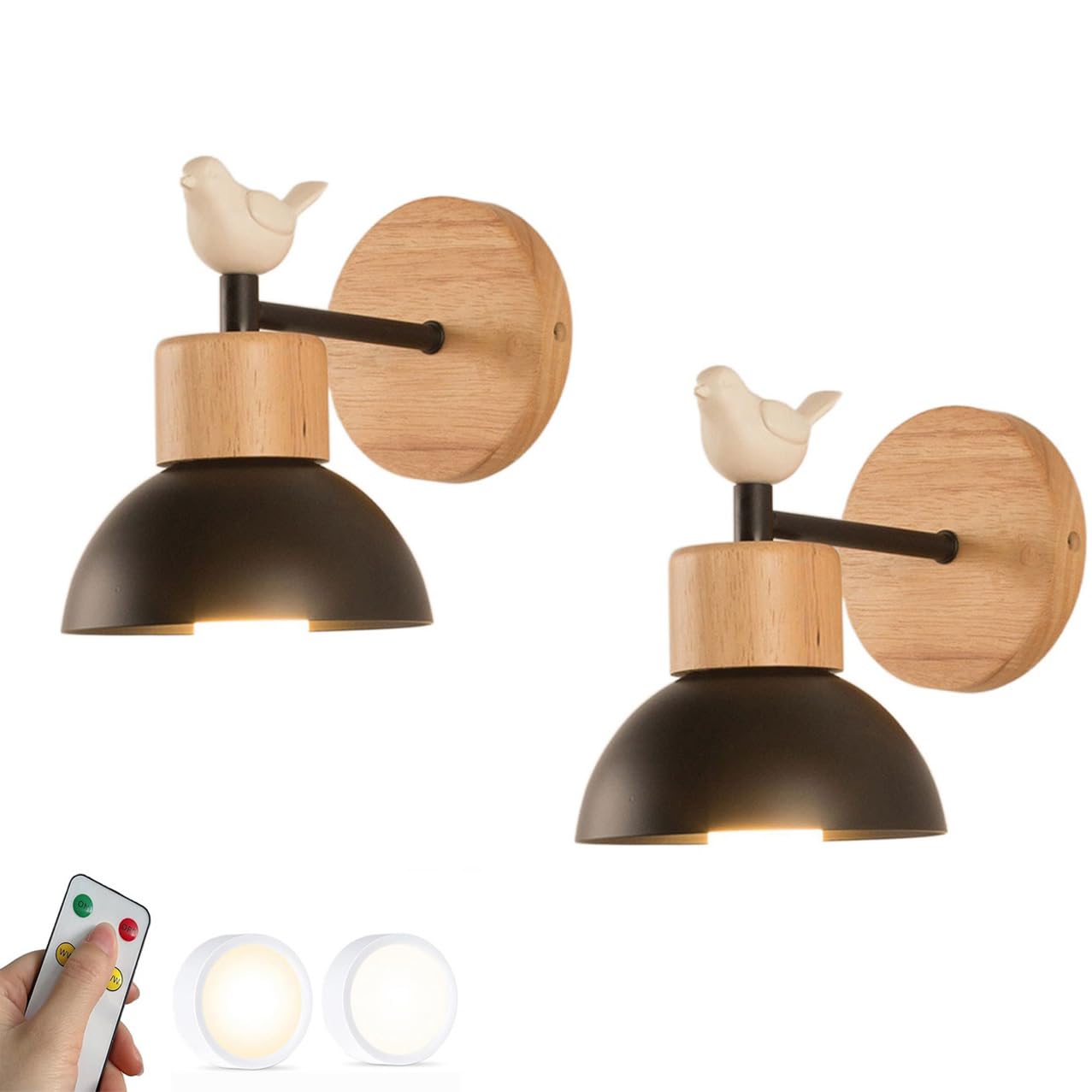 SXSCARKX 2 Set Cordless Lamp Rechargeable Home Decoration USB Wall Sconce Lights Battery Powered Operated Wireless With Remote Wood Industrial Farmhouse Lighting For Bedroom Bedside