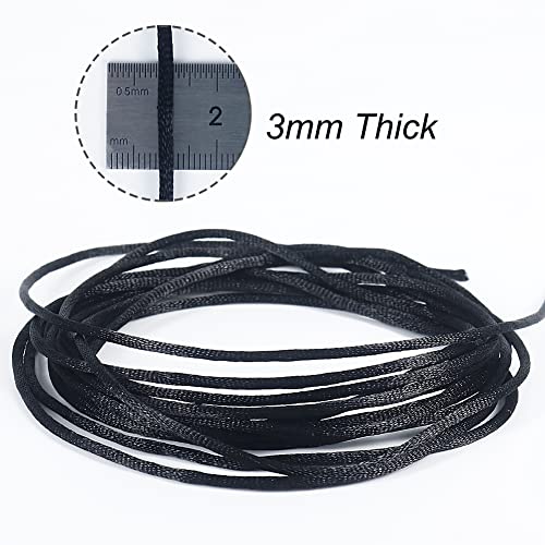Image of Tenn Well 3mm Satin Cord, 328 Feet Silky Nylon Rattail Cord for Macrame Projects, Dream Catchers, Chinese Knotting, Arts and Crafts Black (Pack of 2)
