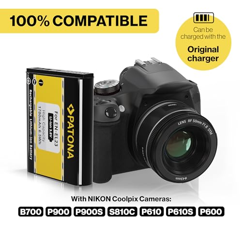 Ficha técnica PATONA EN-EL23 Batería 1700mAh 3.8V 6.5Wh Compatible con Nikon Coolpix B700 P900 P900S P610 P610S P600 S810c batería de Repuesto para los Modelos ENEL23 EN EL23 EL 23 - Fernando Cortés Ficha técnica PATONA EN-EL23 Batería 1700mAh 3.8V 6.5Wh Compatible con Nikon Coolpix B700 P900 P900S P610 P610S P600 S810c batería de Repuesto para los Modelos ENEL23 EN EL23 EL 23 - Fernando Cortés
