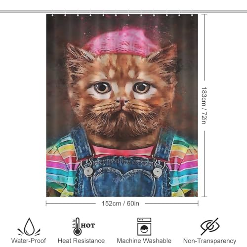 Rideau de douche chat imperméable 152x183 cm avec crochets