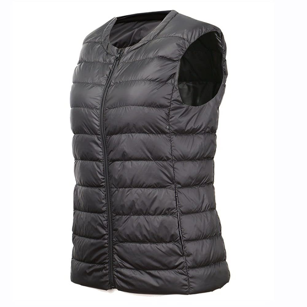 Chaleco Plumas Mujer,Chaleco De Plumón Para Mujer Cuello Redondo Tallas Grandes Negro Cremallera Corta Ligero Acolchado Sin Mangas Chaleco Delgado Abrigo Acolchado Calentador De Cuerpo Invierno Dia
