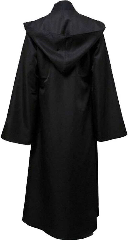Mens Halloween Witch Cosplay Robe Costume Adult Hooded Cloak Cape,Black,Large