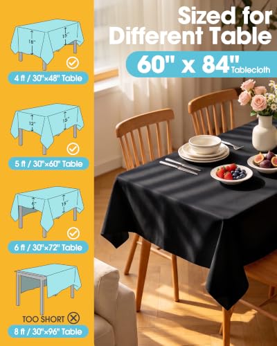 Image of Niuara Black Polyester Table Cloth, 6 Pack, 60 x 84 in | Rectangle, 5 ft Tables, Washable, Wrinkle Resistant, Weddings Parties