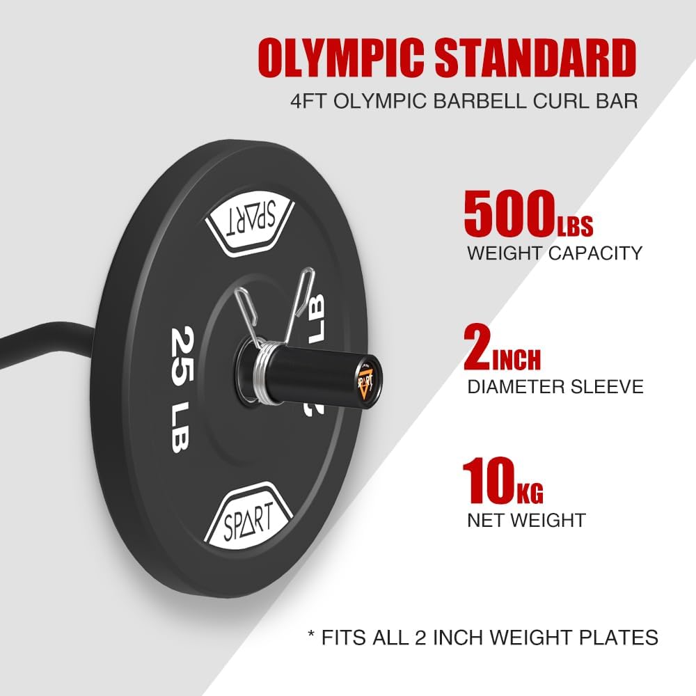 Olympic EZ Curl Bar, 47INCH/4FT Strength Training Curling Bar with Knurled Grip, Chrome Finish, Copper Sleeve Barbell for 2-inch Weight Plates, 500 LBS Capacity