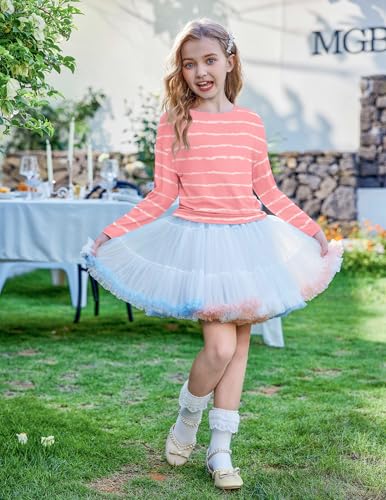 Arshiner Girls Striped Long Sleeve Shirts Drop Shoulder Casual Fashionable Crewneck Blouse Tee Tops2