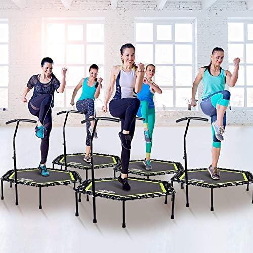 ONETWOFIT 48" Silent Mini Trampoline with Adjustable Handle Bar Fitness Trampoline Bungee Rebounder Jumping Cardio Trainer Workout for Adults or Kids 8 51sVTK0OUuL. AC