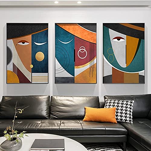 Toile Peinture Figure Moderne Abstrait Géométrique Art Lot de 3 Affiches 20x30cm