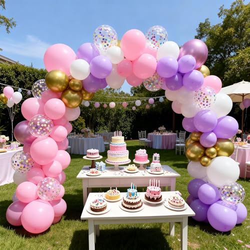 Image of Pink Purple Balloons, 50 Pcs for Girls Birthday Baby Shower Fairy Party