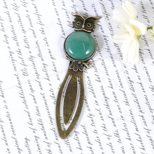 Soulnioi Vintage Owl Natural Crystal Gem Bookmark, Bronze Bookmark for Book Lovers Student, Kids, Teacher, Book Club (Green Aventurine) - Image 2