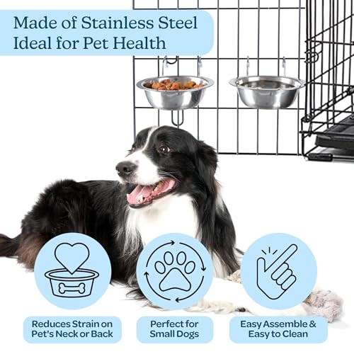 Petmaker Set mit 2 Edelstahl-Hundenäpfen – Käfig, Zwinger und Hundekäfig, zum Aufhängen für Futter und Wasser, je 237 ml, spülmaschinenfest
