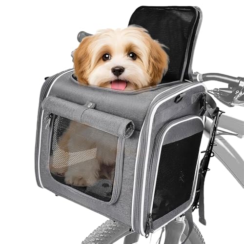 Agrdeed Hundekorb Fahrrad Vorne, 4-in-1 Hundekorb für Fahrrad, Haustier-Tragerucksack Erweiterbarer Hunderrucksack Fahrradtasche Hund Bis 7kg Mit Kissen, Fahrrad Tiertransportkorb Mit 4-Offenen Türen