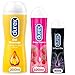DUREX - 3 Gels Lubrifiants - 1 Gel Massage Ylang Ylang 200 ml - 1 Gel Comestible Cherry 100ml - 1 Gel Perfect Gliss à Base de Silicone 50ml