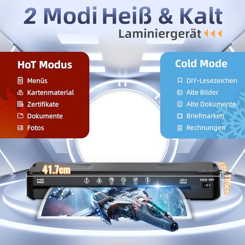 MAXDONE A3 Laminiergerät, Laminiergerät 2-Walzen System mit Papierschneider & Eckrunde, Heiß und Kalt Laminator Smooth Bubble-free, Laminiermaschine für A3 A4 A5 A6 Foto in Schule, Büro