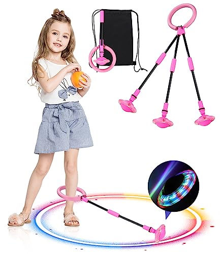 Jissta Kinder Blinkender Springring,Sport Sprungball,Swing Wheel mit Lichtrad,Knöchelsprungball,Knöchelsprungball Glühender,Fettverbrennungsspiel für Kinder und Erwachsene, ​Outdoor-Hüpfspiel（Rosa）