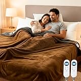 Eastsora Electric Heated Blanket King Size 90''x100'', Soft Dual-Sided Flannel with Dual Control, 12 Heat Settings, 12H Timer, ETL FCC Certified, Overheat Protection, Machine Washable