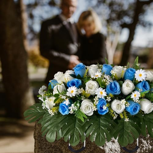 Artificial Cemetery Flowers for Grave - Tombstone and Christmas Decorations - Mixed Roses and Daisies Saddle for Headstone image 5