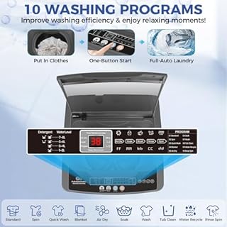 Nictemaw Portable Washing Machine, 20Lbs Capacity Full-Automatic Portable Washer Machine, 2.8Cu.ft Washer and Dryer Combo with 10 Programs & 8 Water Levels Compact Laundry Machine Apartments,RVs