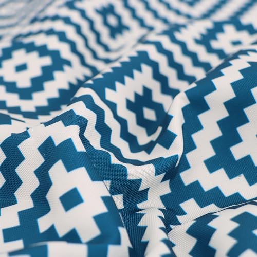 Linnea Tissu Polyester Motif géométrique Panama Bleu Canard