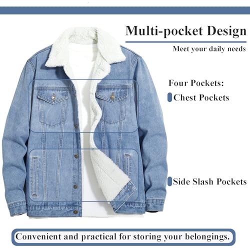 Image of Men's Denim Jacket Vintage-Inspired Jean Jacket with Multiple Pockets - Cotton Blend, Machine Washable