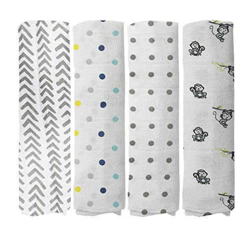 Image of 100% Muslin Swaddle Blankets,Baby Swaddling Blankets for New Born, Baby Receiving Blankets Unisex, Soft, Warm and Cosy Baby Blankets Pack of 4, Size 47 x 47 inches,Gift for New Mom Terrazzo