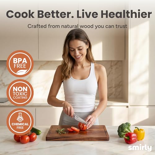 SMIRLY Walnut Wood Cutting Boards for Kitchen, Set of 3 with Holder Large - Small, Walnut Wooden Cutting Board Set with Deep Juice Grooves, Non Toxic Serving Tray, Perfect Mother's Day Gifts - Thumbnail 6