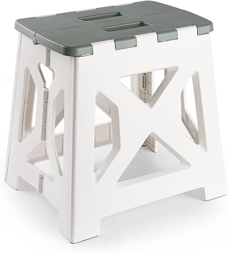 Taburetes plegables antideslizantes con asa, taburete de pie con altura de 13 pulgadas, soporta hasta 300 libras, taburete plegable de plástico