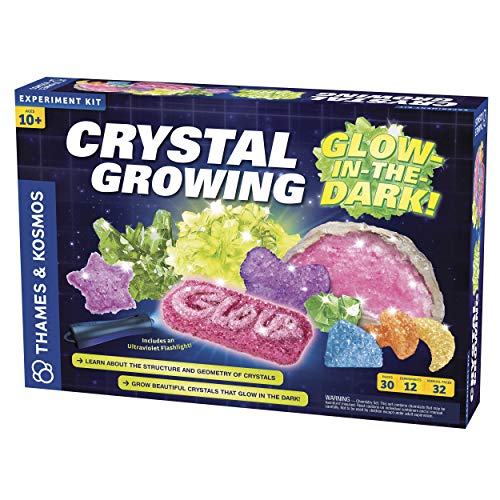 Thames & Kosmos Crystal Growing: Glow-in-The-Dark Science Kit | 12 Experiments, Ages 10+ | Learn About Crystallization | Grow Crystals & Crystal Geodes The Glow in The Dark | 32-Page Manual