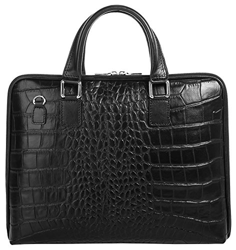 Cluty Serviette Femme cuir véritable | Fabriqué en Italie, sac business, sac à main avec gaufrage crocodile, sac en cuir avec compartiment pour téléphone...
