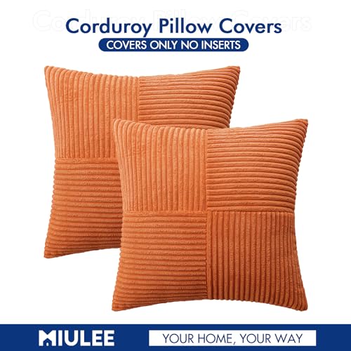 Image of MIULEE Burnt Decorative Euro Sham Pillow Covers 24x24 Inch for Bed Couch Sofa Pack of 2 Fall Boho Farmhouse Throw Pillows Soft Cross Corduroy Patchwork Textured Cushion Cases