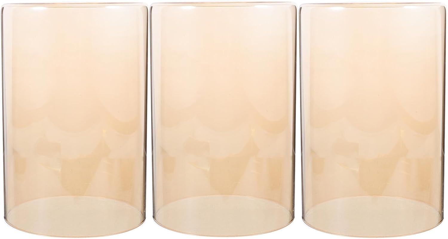 3pcs Amber Glass Lamp Shade Replacement Cylinder Lampshades for Chandelier Pendant Lights Smooth Glass Light Cover for Living Bedroom Dining Area