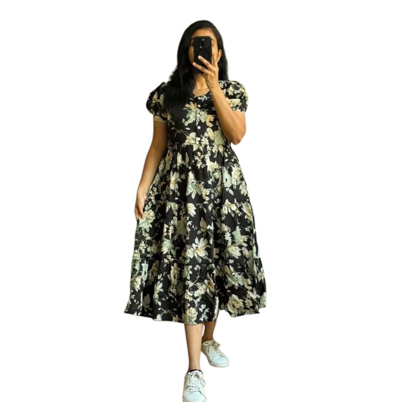 Image of Floral Midi Dress for Women - Summer Boho Dress, Lightweight & Breathable, Elegant Floral Print, Casual & Vacation Outfit, Comfortable Flowy Dress for Women