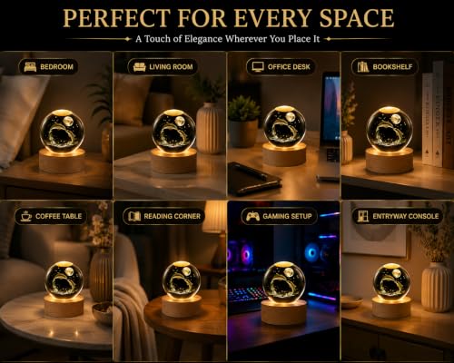 Image of Quace 3D Dolphin Crystal Ball Lamp, LED Crystal Globe Night Light with Wooden Base, USB Decorative Table Lamp for Bedroom Decor, Desk Decor, Birthday & Housewarming Gift