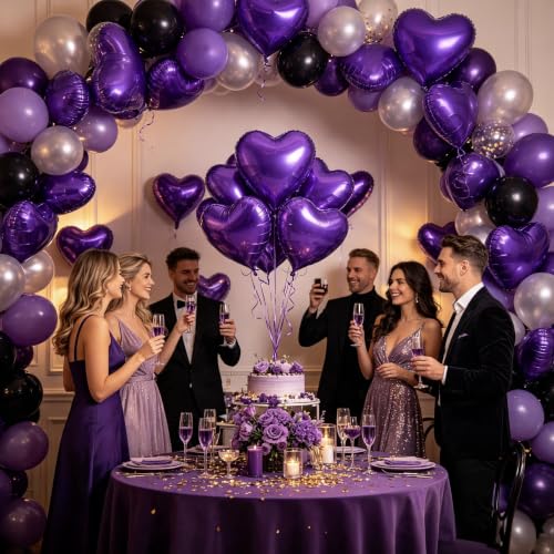 Image of 36 Pcs Purple Heart Balloons,18 Inch Heart Foil Balloons Valentine Balloon for Wedding Engagement Party Valentine Day Decorations