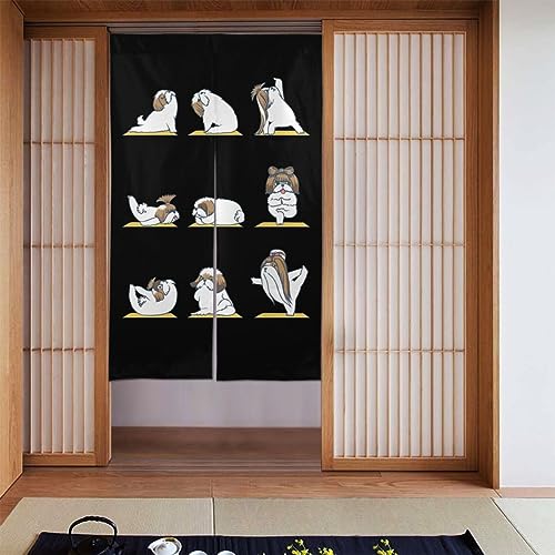 シーズーのヨガ 犬柄 のれん 目隠し 暖簾 部屋間仕切り 廊下 隙間風遮断 防寒カーテン 入り口 ドア 寝室 年中使用 簡単取り付け 幅86cm×丈143cm アニメ キャラクター
