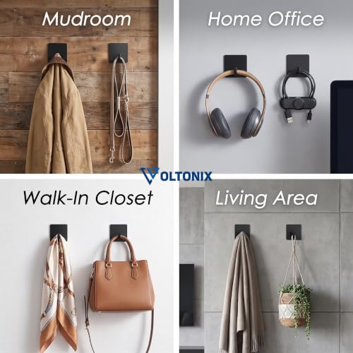 Image of Adhesive Hooks, Shower Wall Stick on Hooks, Round, Black | Metal Material, Compact Design, Peel and Stick, for Bathroom Kitchen Livingroom Office RV