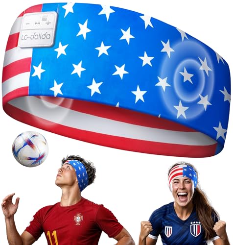 LC-dolida USA Flag Bluetooth Sports Headband, Wireless Sweatproof Headband Headphones for Soccer Fans, Soft Washable Music Headband for Game Day Outdoor Sports Travel Running - image 1