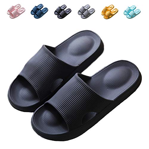 LINE BLUE Women and Men Bath Slipper Anti-Slip For Indoor Home House Sandal,Black,44.45