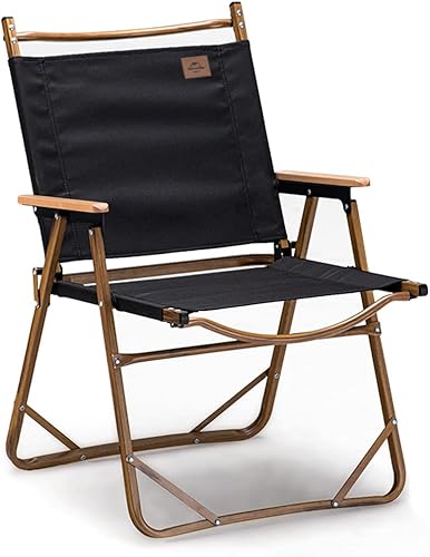 Naturehike Silla plegable de campamento, silla de playa ultraligera de aluminio para exteriores con reposabrazos de madera maciza, silla de pesca