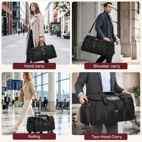 Rolling Garment Bags Garment Duffle Bags with Wheels Handle Suit Bag for Men Women Black — 사진 3