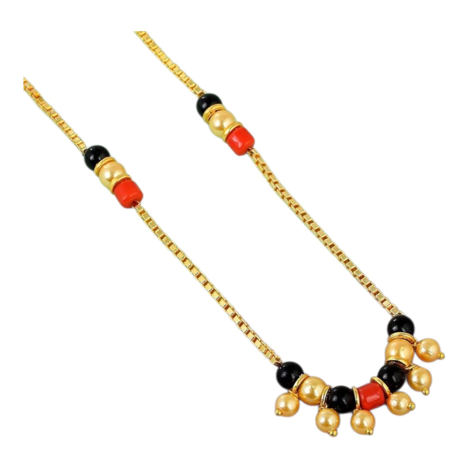 Maharashtrian Long Traditional Gold Plated Micro Polish Mangalsutra White, Red, Black Beads for Women 34 Inch onyx Beaded Fashion chain necklace Jwellery-image-26